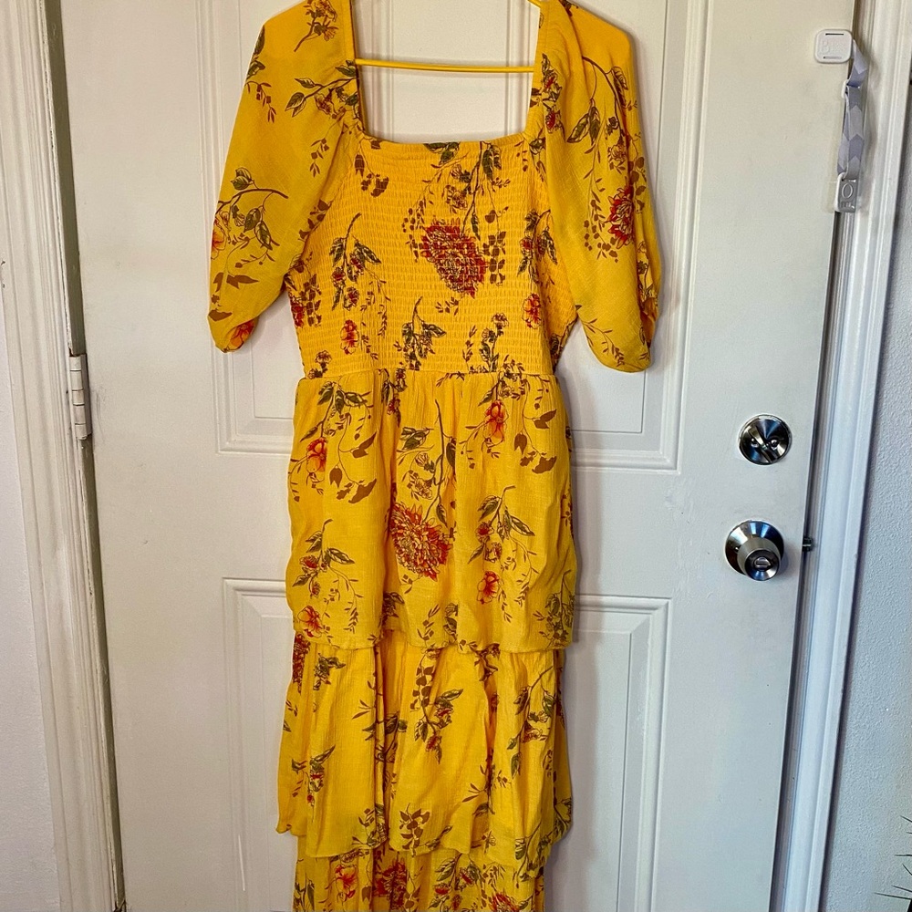 J Gee Yellow Floral Tiered Maxi Dress